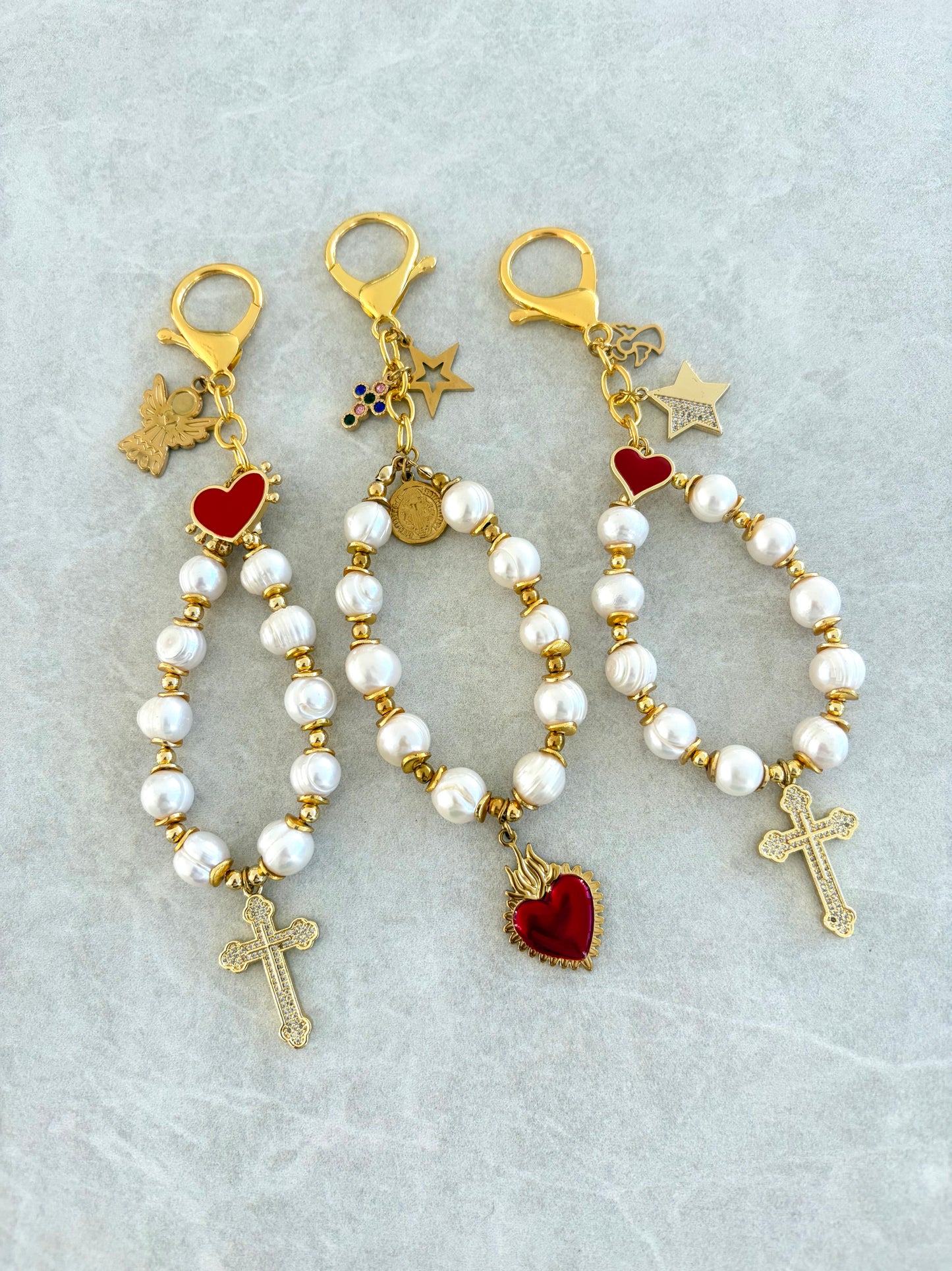 Llavero Denario Perla y Sagrado Corazón