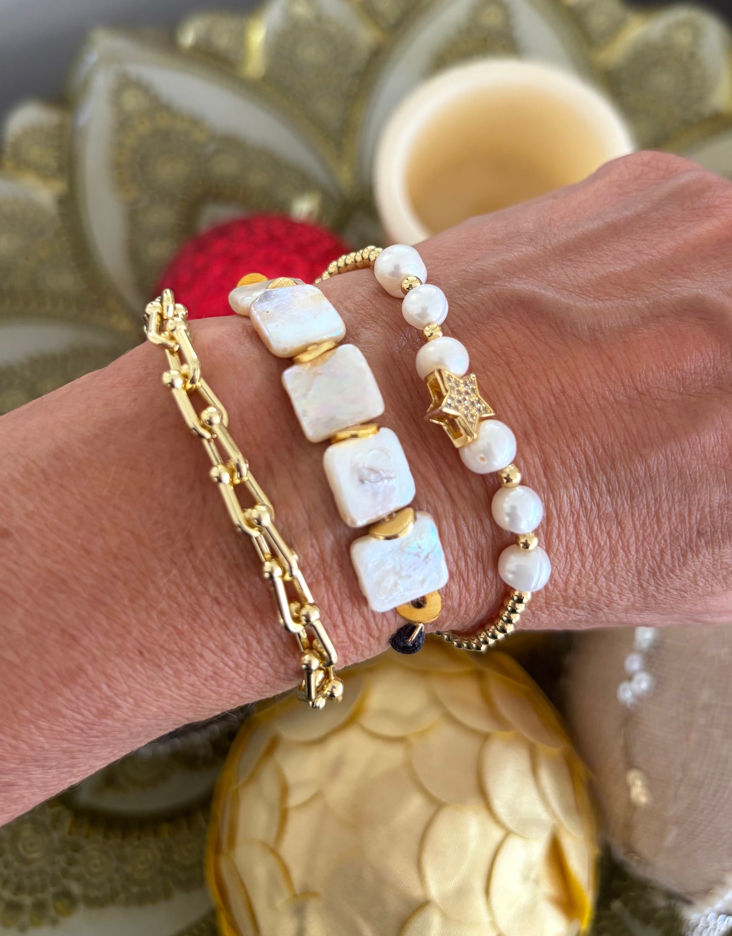 Pulsera ajustable de perlas y estrella