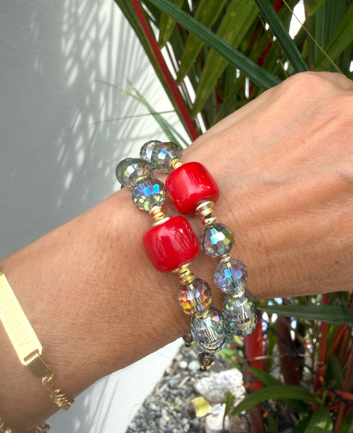 Pulsera cristales y coral