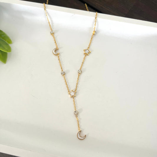 Cadena lariat de luna y estrella