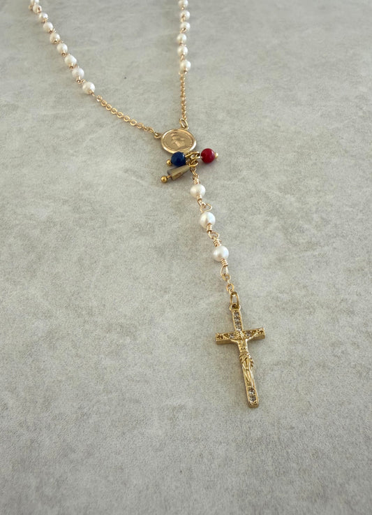 Rosario lariat y cadena en perla