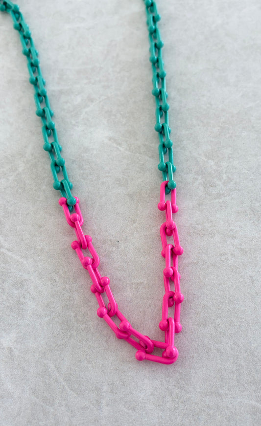 Collar paper clip turquesa y fuschia