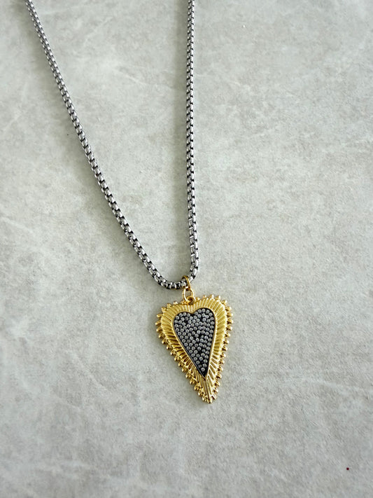 Cadena Corazón en dos tonos y rhinestone