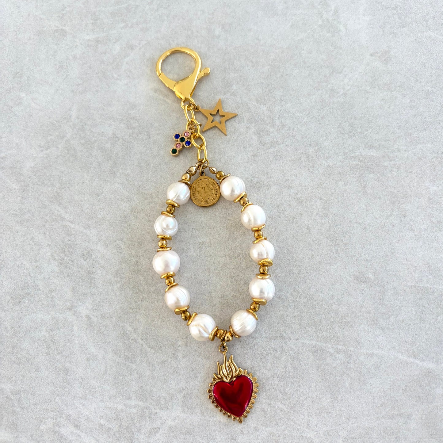 Llavero Denario Perla y Sagrado Corazón