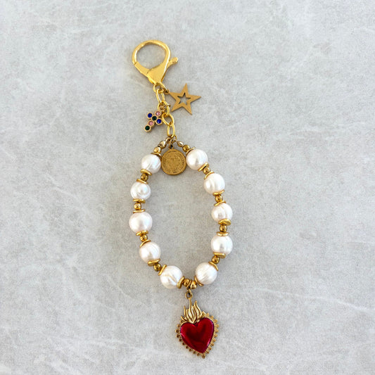 Llavero Denario Perla y Sagrado Corazón