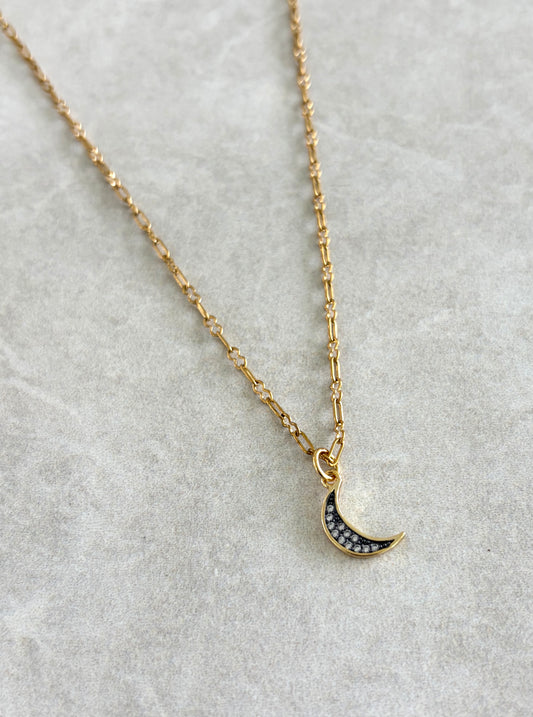 Cadena con luna en rhinestone plateado