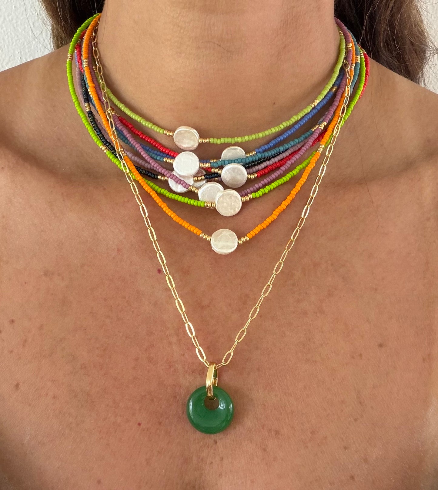 Choker seed bead y perla chata