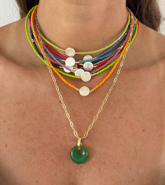 Choker seed bead y perla chata