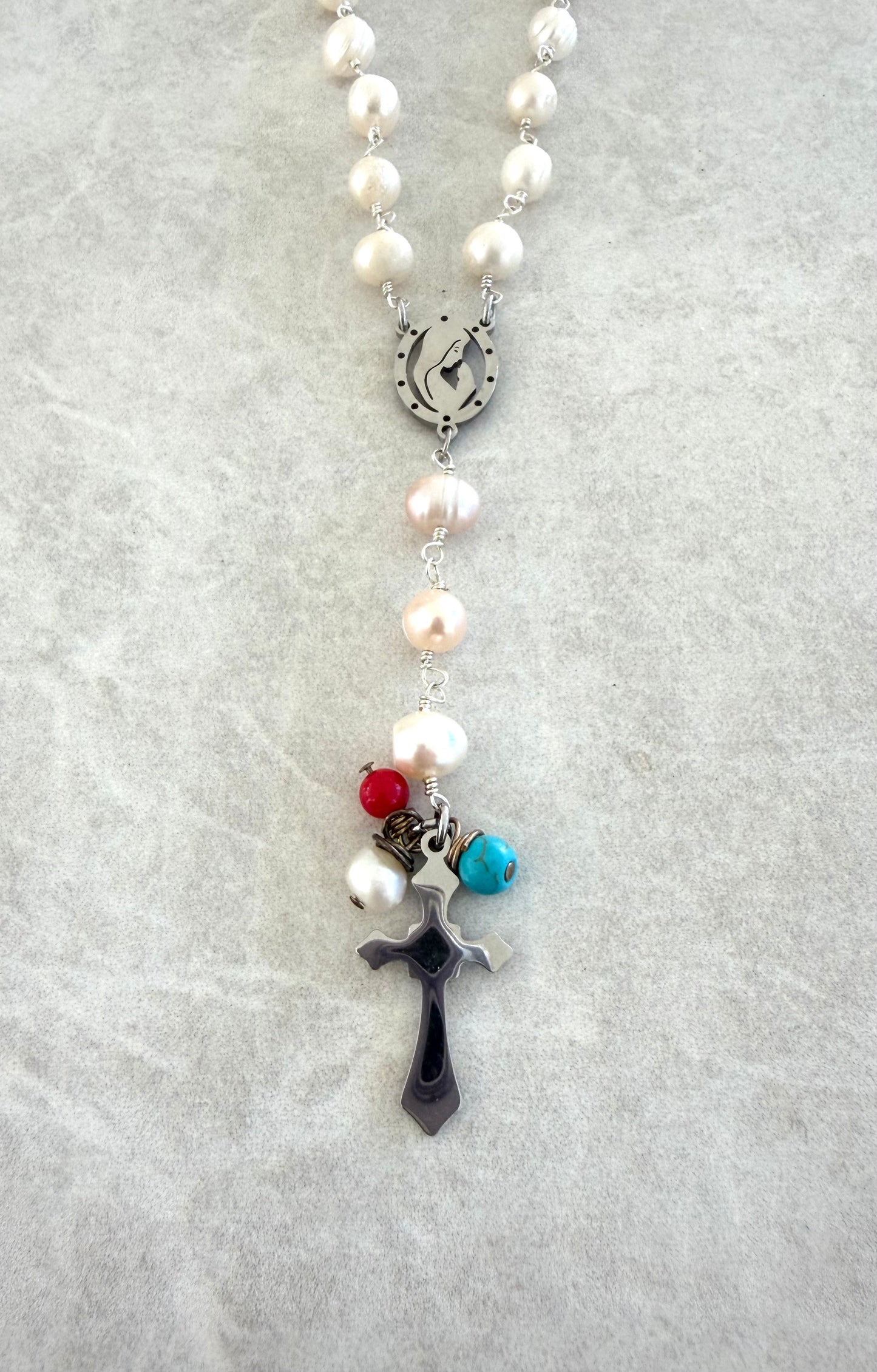 Collar rosario lariat plateado