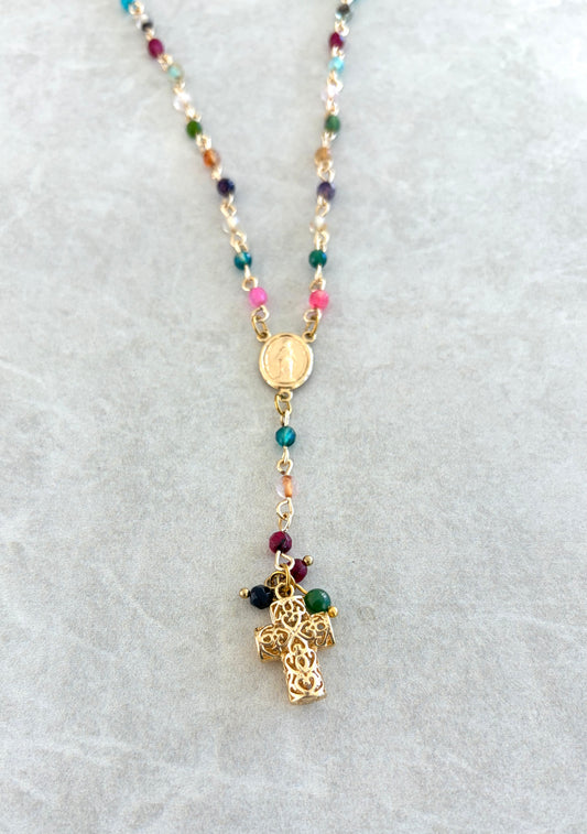 Rosario lariat agata multicolor