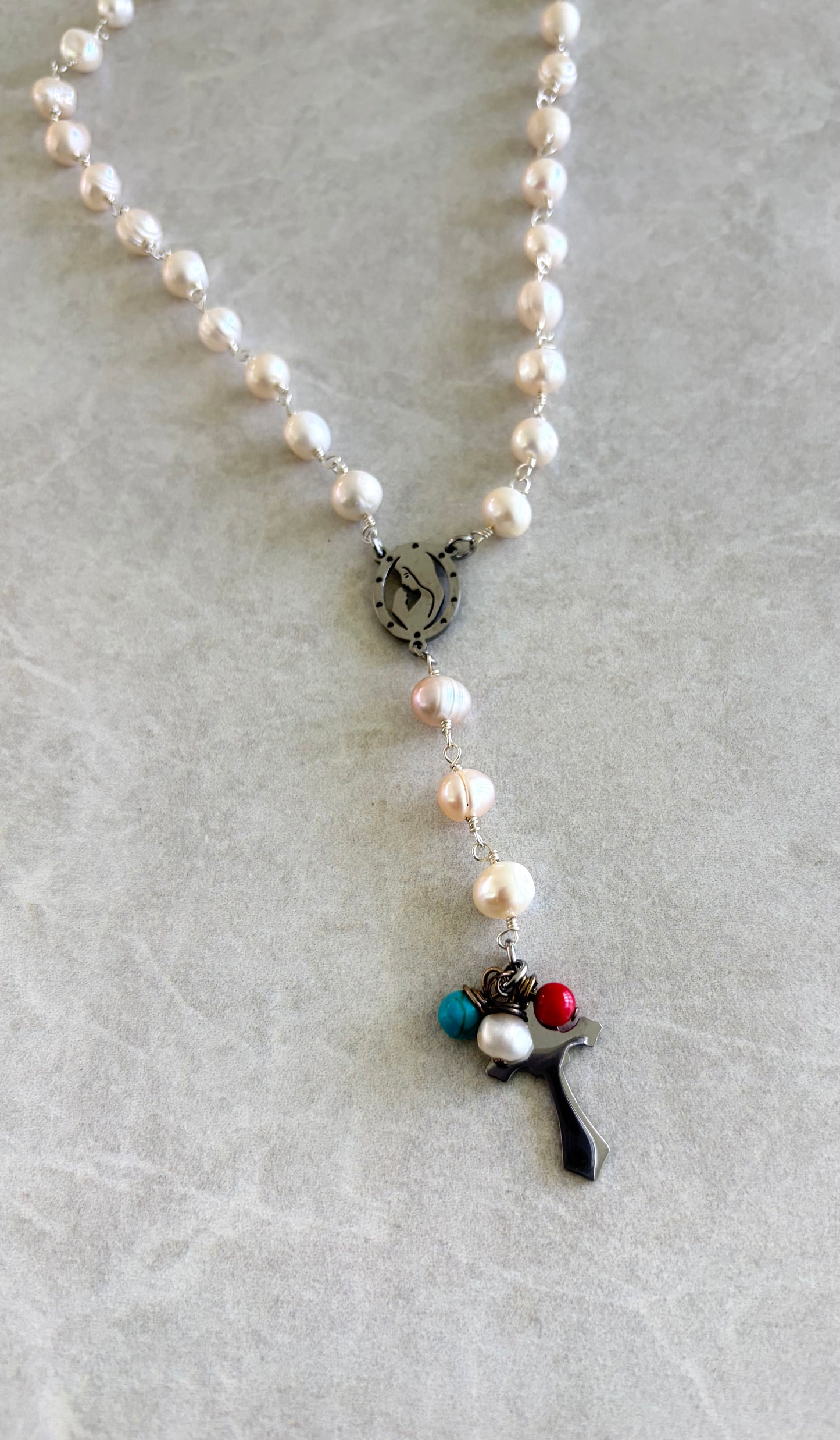 Collar rosario lariat plateado