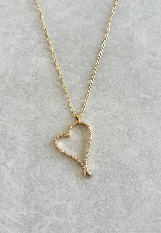 Cadena corazón en punta y rhinestone dorado