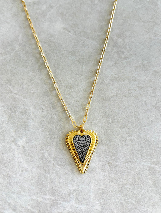 Cadena corazón en punta y rhinestone