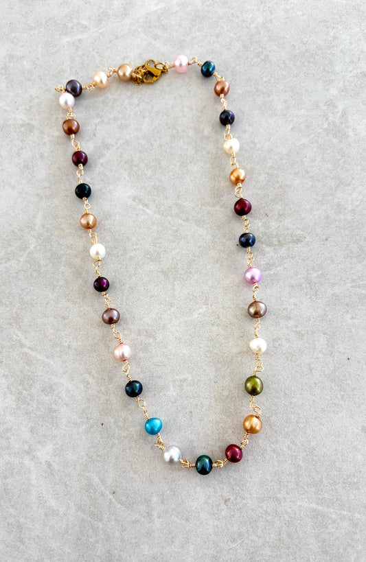 Collar alambrado perlas multicolor