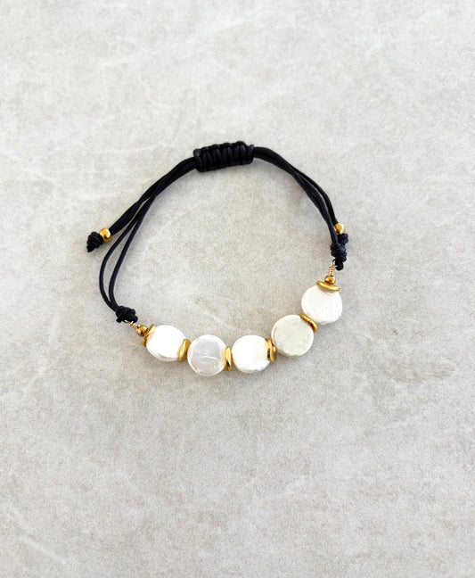 Pulsera ajustable perla chata redonda