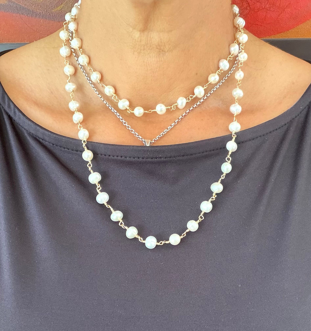 Collar largo en perlas alambrada