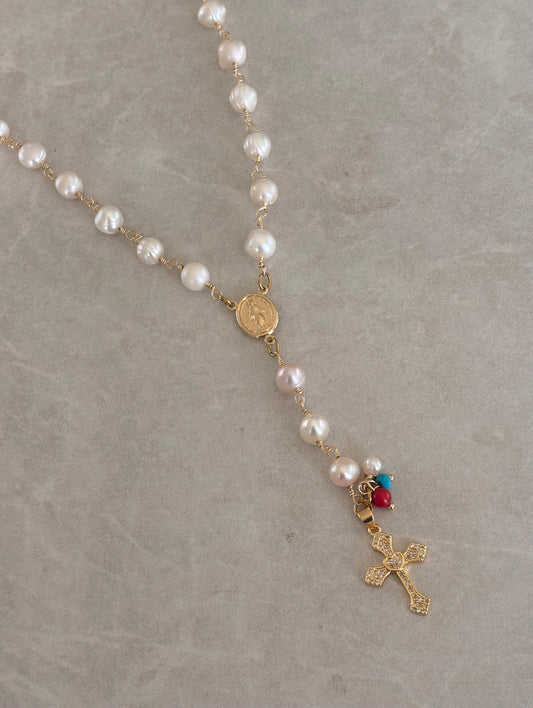 Rosario lariat perlas 6-7mm