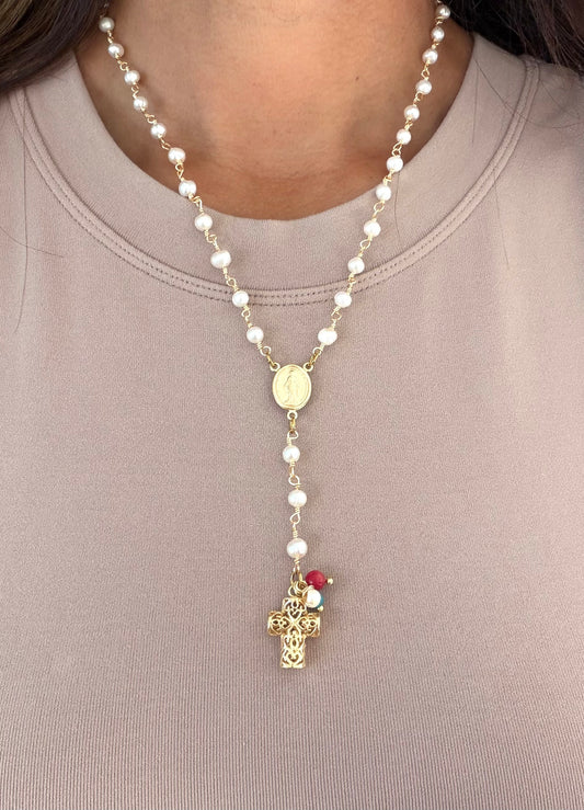 Rosario Lariat perla redonda 3-4 mm