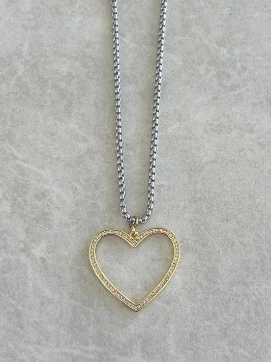 Cadena dos tonos y corazón en rhinestone