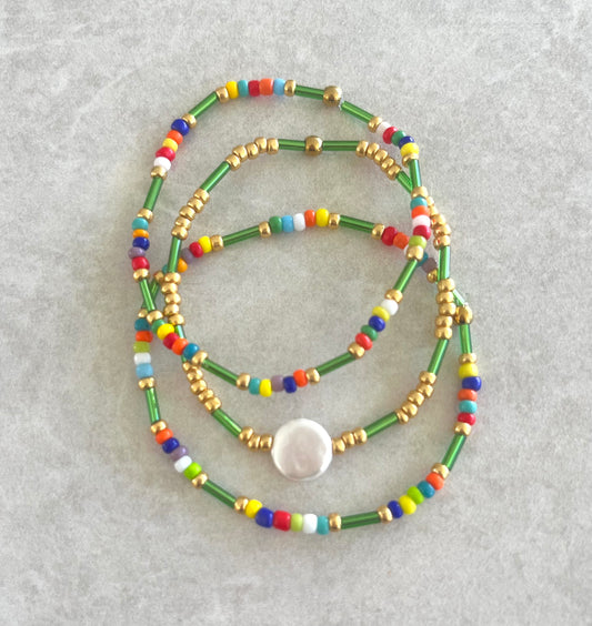 Trio de pulseras color verde