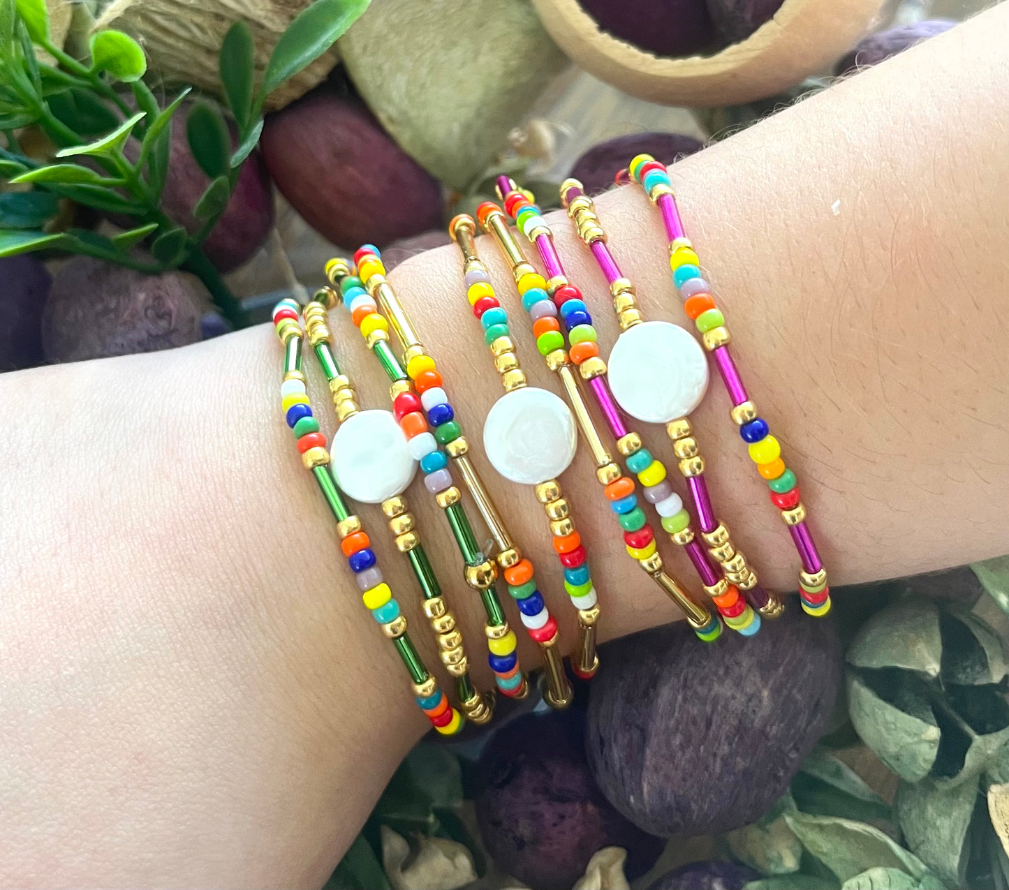 Trio de pulseras color verde