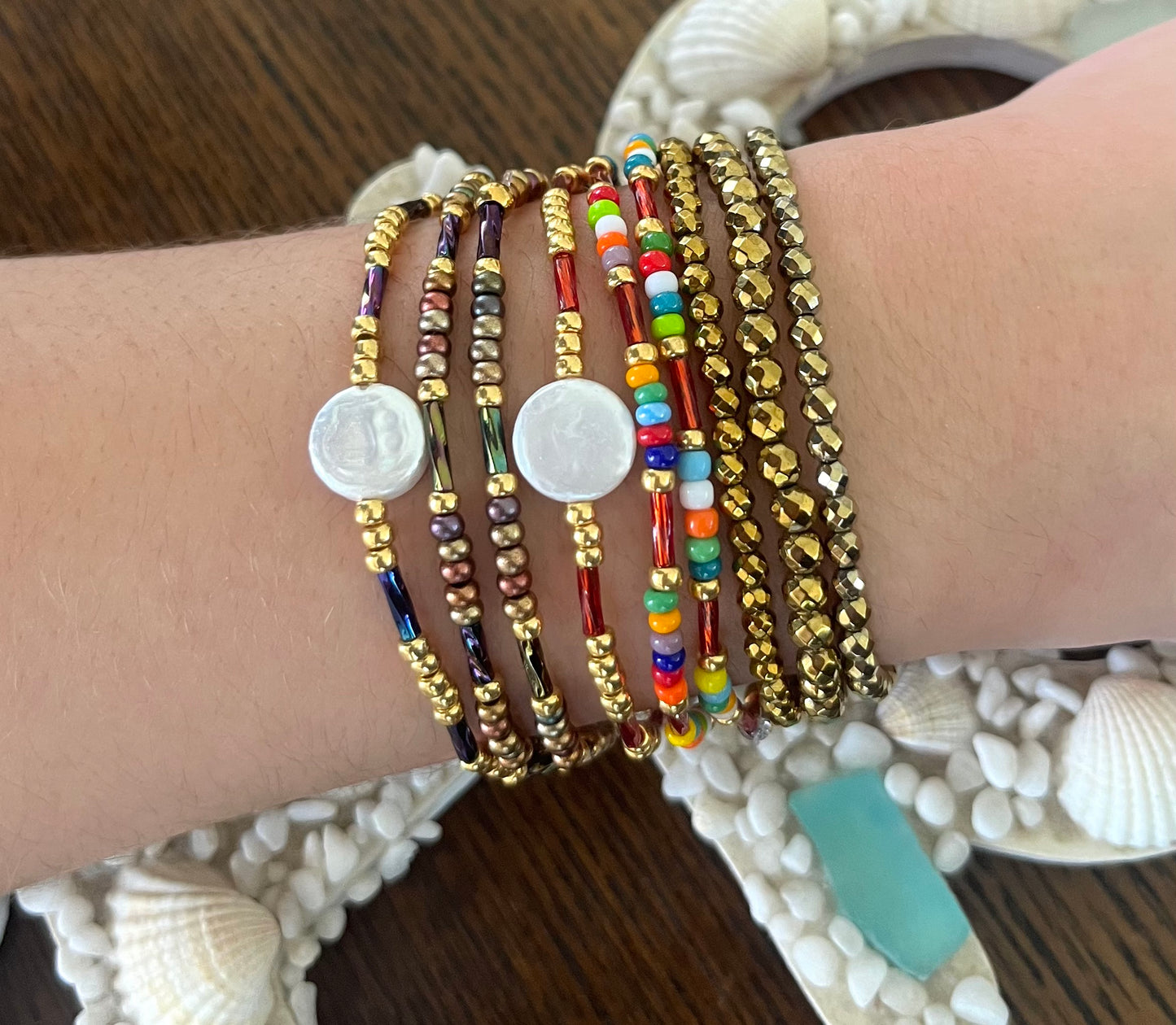 Trio pulseras hematita color bronce