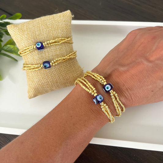 Pulsera ojo turco azul y dorado