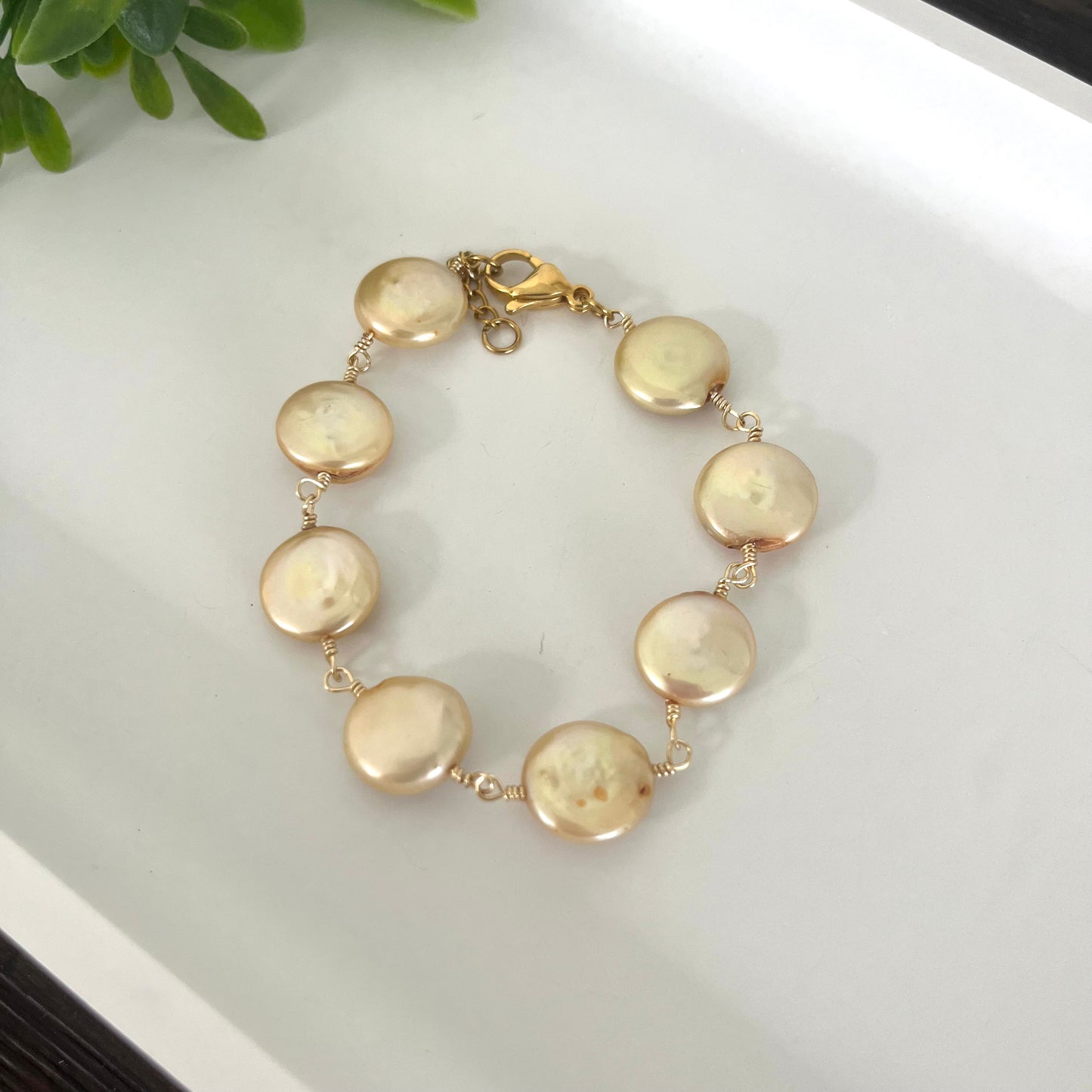 Pulsera flat round amarillo/beige