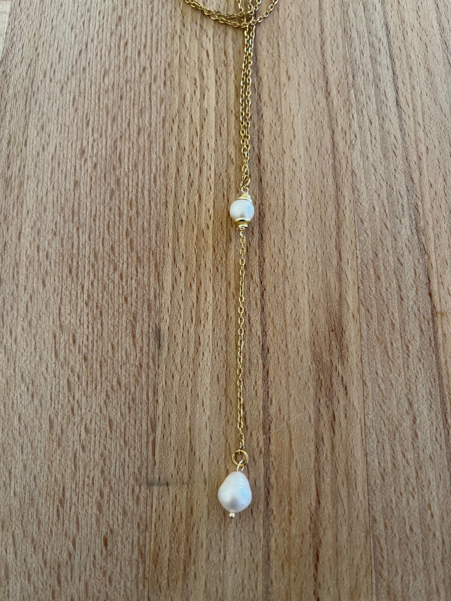 Cadena larga 2 perlas