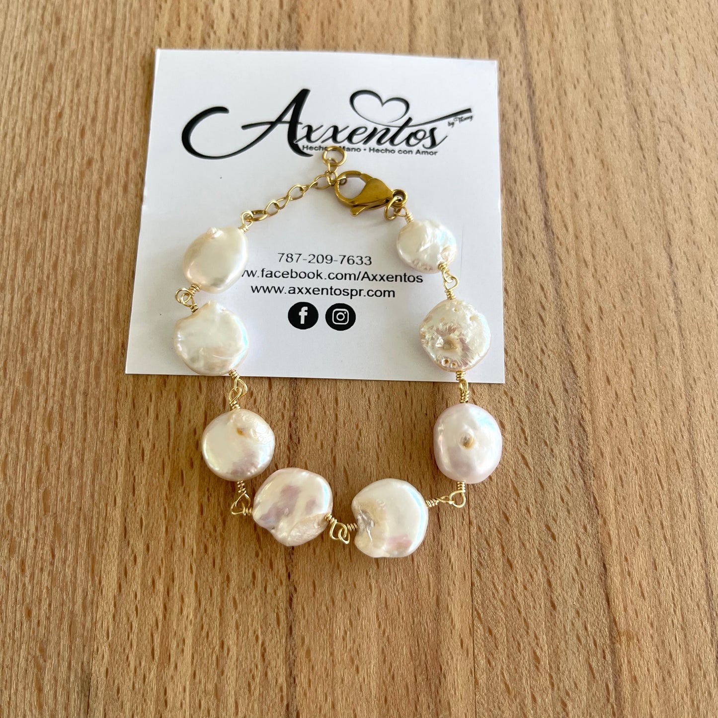 Pulsera perla blanca redonda